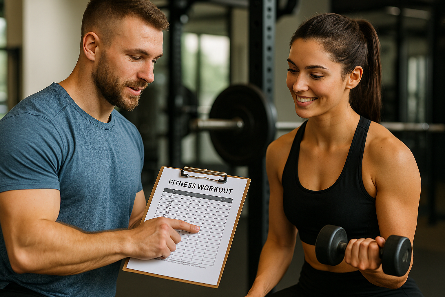 trainingsschema fitness – personal trainer legt schema uit aan sporter in de gym